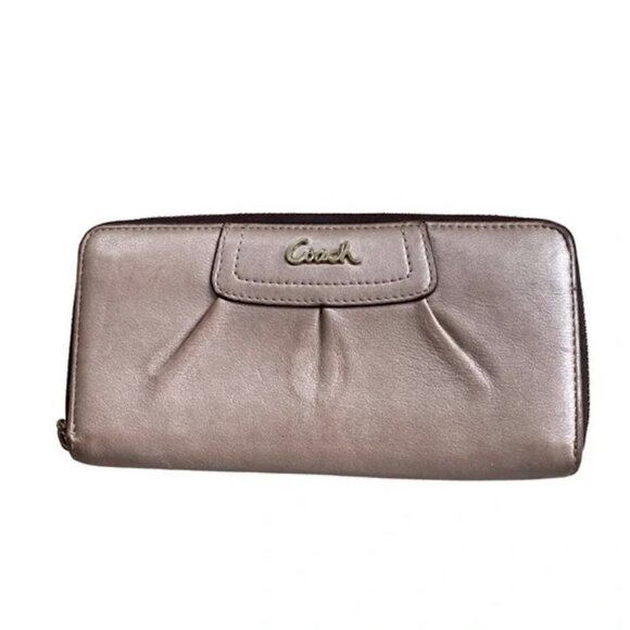 Coach Handbags - Coach shimmery gold pleated zippered wallet clutch for cards, bills & change